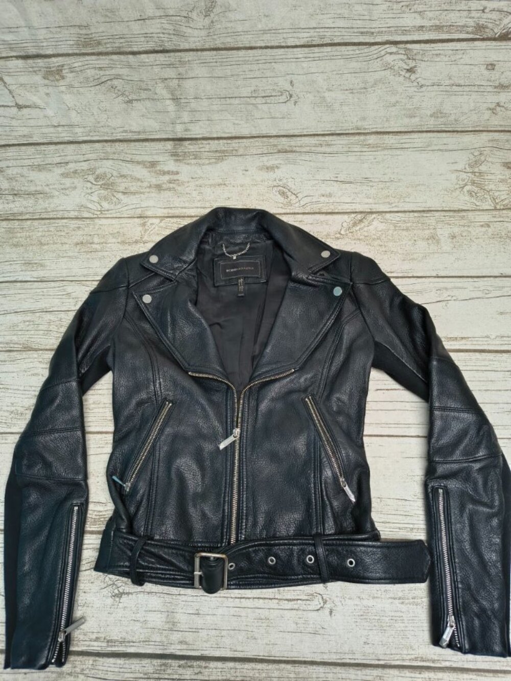 BCBGMaxazria Black Genuine Leather Moto Jacket Size XS